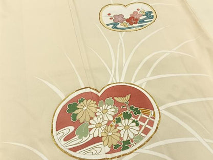 平和屋着物■訪問着　駒刺繍　草花文　金彩　正絹　逸品　BAAY6664hj