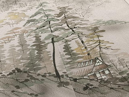 平和屋着物■訪問着　手描き　樹林風景文　正絹　逸品　BAAY6665hj