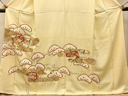 平和屋着物■訪問着　駒刺繍　エ霞松花文　金彩　正絹　逸品　BAAY6668hj