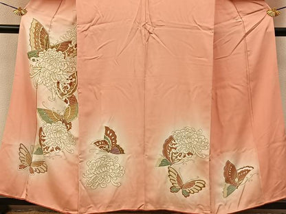平和屋着物■訪問着　駒刺繍　花蝶文　暈し染め　金彩　正絹　逸品　BAAY6670hj