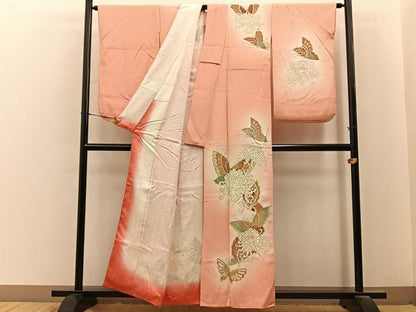 平和屋着物■訪問着　駒刺繍　花蝶文　暈し染め　金彩　正絹　逸品　BAAY6670hj