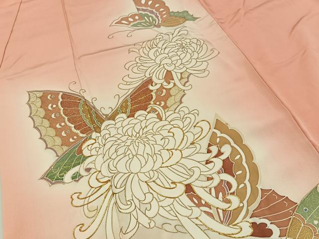 平和屋着物■訪問着　駒刺繍　花蝶文　暈し染め　金彩　正絹　逸品　BAAY6670hj