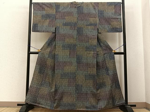 平和屋着物■上質な紬　横段文　三越扱い　正絹　逸品　BAAY6679hj