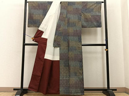 平和屋着物■上質な紬　横段文　三越扱い　正絹　逸品　BAAY6679hj