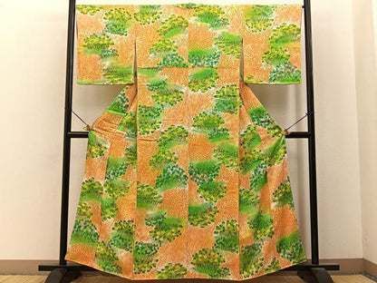 平和屋着物■上質な小紋　草葉文　暈し染め　金彩　正絹　逸品　BAAY6686hj