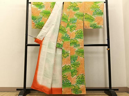 平和屋着物■上質な小紋　草葉文　暈し染め　金彩　正絹　逸品　BAAY6686hj