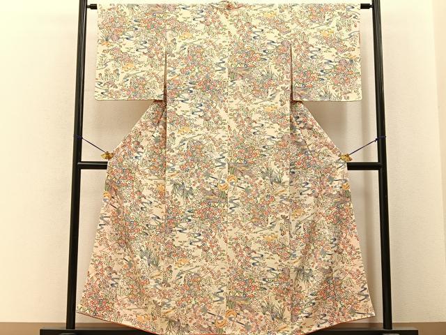 平和屋着物■上質な小紋　流水草花文　正絹　逸品　未使用　BAAY6689hj