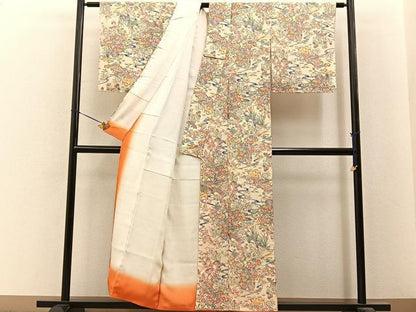 平和屋着物■上質な小紋　流水草花文　正絹　逸品　未使用　BAAY6689hj