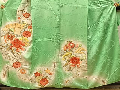 平和屋着物■豪華振袖　駒刺繍　総刺繍　扇面花文　暈し染め　金銀彩　正絹　逸品　BAAY6690hj