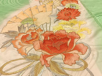 平和屋着物■豪華振袖　駒刺繍　総刺繍　扇面花文　暈し染め　金銀彩　正絹　逸品　BAAY6690hj