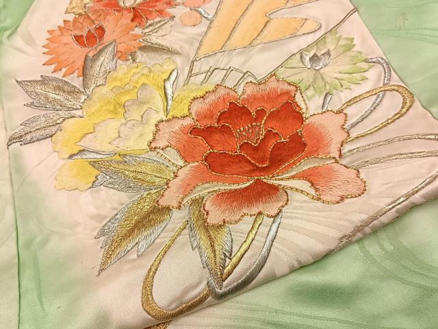 平和屋着物■豪華振袖　駒刺繍　総刺繍　扇面花文　暈し染め　金銀彩　正絹　逸品　BAAY6690hj