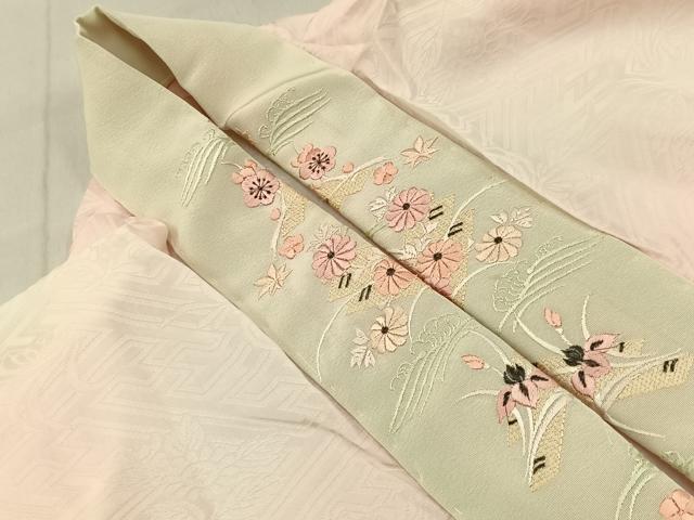 平和屋着物■長襦袢　無双仕立て　草花地紋　暈し染め　半衿刺繍　正絹　逸品　BAAY6705hj