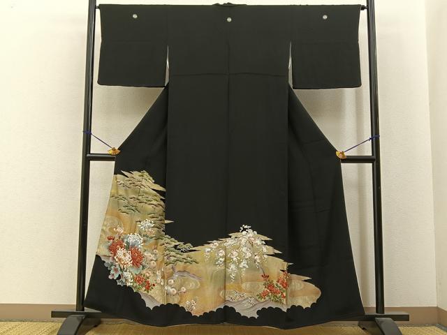 平和屋着物■豪華黒留袖　松竹梅　流水花文　金彩　正絹　逸品　BAAY6711hj