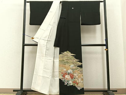 平和屋着物■豪華黒留袖　松竹梅　流水花文　金彩　正絹　逸品　BAAY6711hj