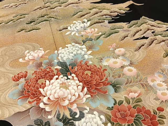 平和屋着物■豪華黒留袖　松竹梅　流水花文　金彩　正絹　逸品　BAAY6711hj