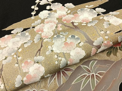 平和屋着物■豪華黒留袖　松竹梅　流水花文　金彩　正絹　逸品　BAAY6711hj