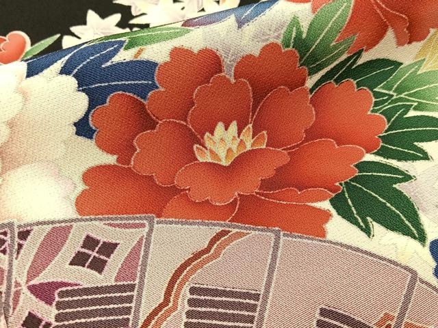 平和屋着物■豪華黒留袖　友禅　作家物　檜扇花文　正絹　逸品　BAAY6712hj
