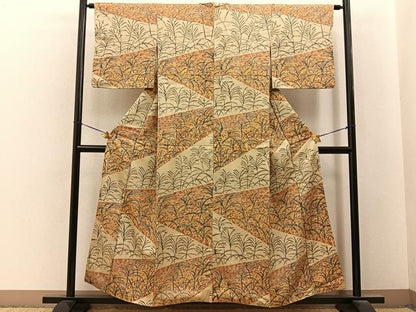 平和屋着物■上質な小紋　草葉文　正絹　逸品　BAAY6714hj
