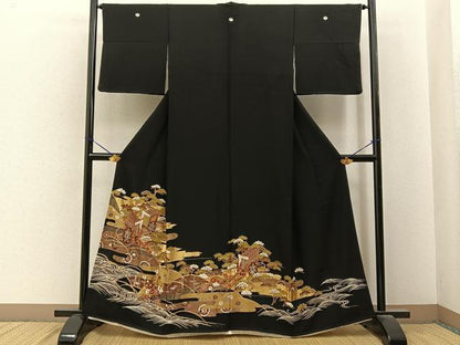 平和屋着物■豪華黒留袖　御所車花文　金彩　正絹　逸品　BAAY6717hj
