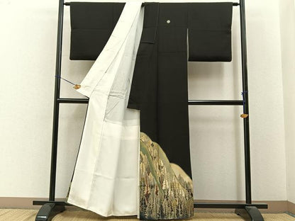 平和屋着物■豪華黒留袖　刺繍　樹林文　金彩　正絹　逸品　BAAY6719hj