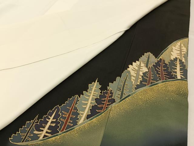 平和屋着物■豪華黒留袖　刺繍　樹林文　金彩　正絹　逸品　BAAY6719hj
