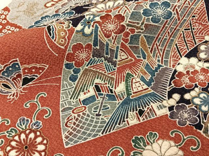 平和屋着物■上質な小紋　加賀のお国染　地紙花鳥文　金彩　反端付き　正絹　逸品　未使用　BAAY6722hj
