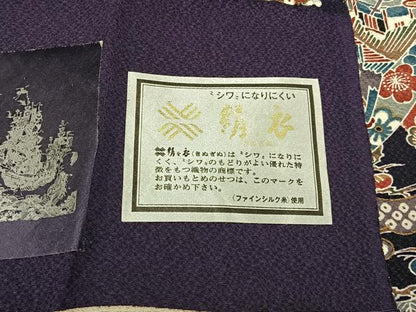 平和屋着物■上質な小紋　加賀のお国染　地紙花鳥文　金彩　反端付き　正絹　逸品　未使用　BAAY6722hj