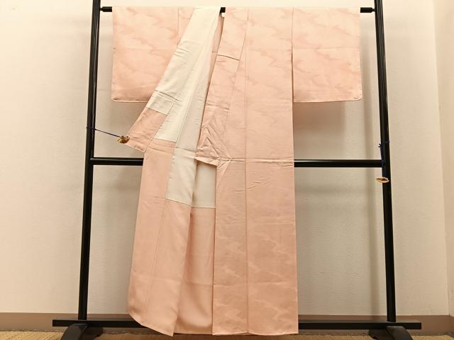 平和屋着物■上質な色無地　雲重ね地紋　洗柿色　正絹　逸品　BAAY6726hj