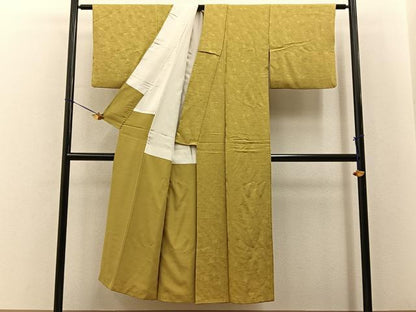 平和屋着物■上質な色無地　銀杏地紋　芥子色　正絹　逸品　BAAY6727hj
