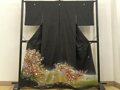 平和屋着物■豪華黒留袖　作家物　駒刺繍　御所車花文　暈し染め　金彩　正絹　逸品　BAAY6731hj
