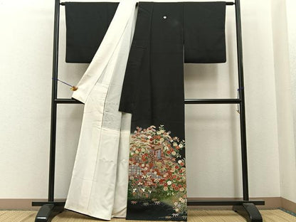 平和屋着物■豪華黒留袖　作家物　駒刺繍　御所車花文　暈し染め　金彩　正絹　逸品　BAAY6731hj