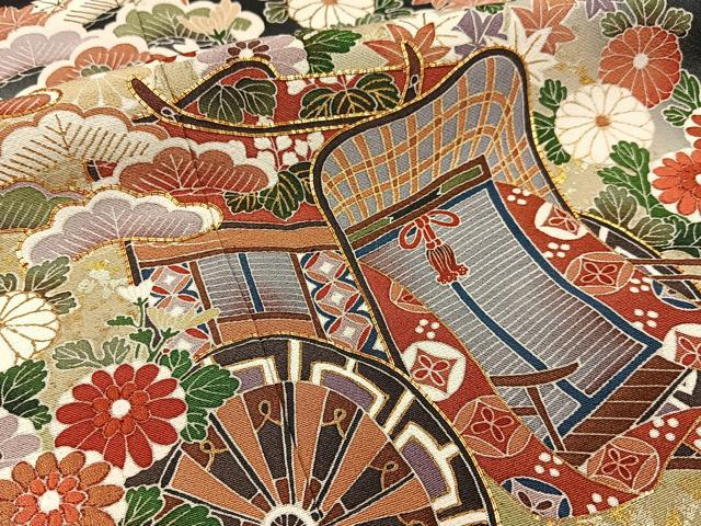 平和屋着物■豪華黒留袖　作家物　駒刺繍　御所車花文　暈し染め　金彩　正絹　逸品　BAAY6731hj