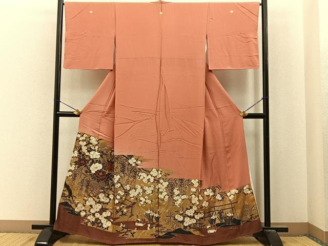 平和屋着物■豪華色留袖　鴛鴦花車文　暈し染め　金彩　正絹　逸品　BAAY6736hj