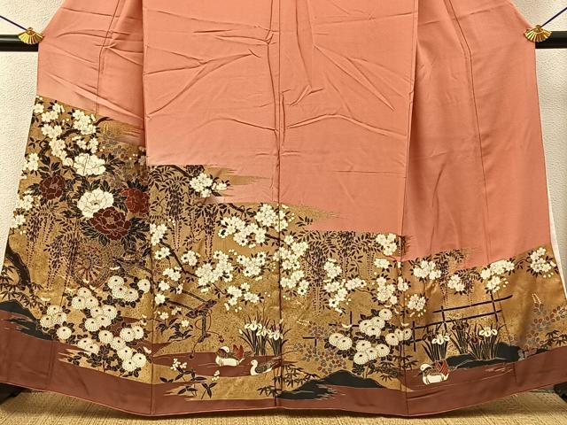 平和屋着物■豪華色留袖　鴛鴦花車文　暈し染め　金彩　正絹　逸品　BAAY6736hj