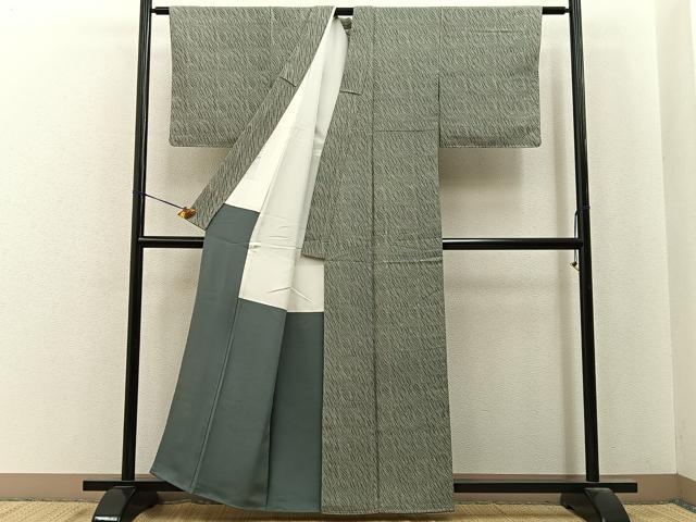 平和屋着物■上質な小紋　流線文　お召縮緬　正絹　逸品　未使用　BAAY6738hj