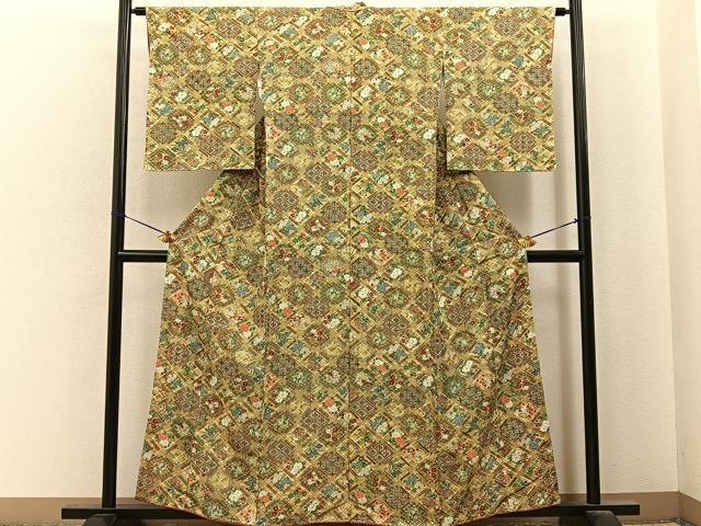 平和屋着物■上質な小紋　菱天井花文　金彩　正絹　逸品　未使用　BAAY6744hj