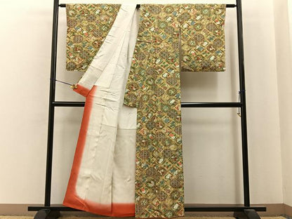 平和屋着物■上質な小紋　菱天井花文　金彩　正絹　逸品　未使用　BAAY6744hj