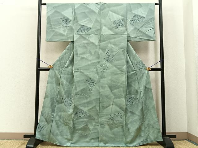 平和屋着物■上質な小紋　切嵌更紗花文　暈し染め　正絹　逸品　BAAY6745hj