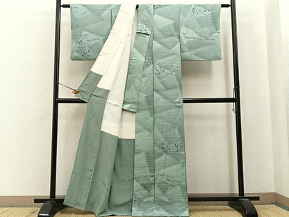 平和屋着物■上質な小紋　切嵌更紗花文　暈し染め　正絹　逸品　BAAY6745hj