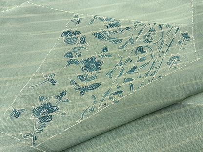 平和屋着物■上質な小紋　切嵌更紗花文　暈し染め　正絹　逸品　BAAY6745hj