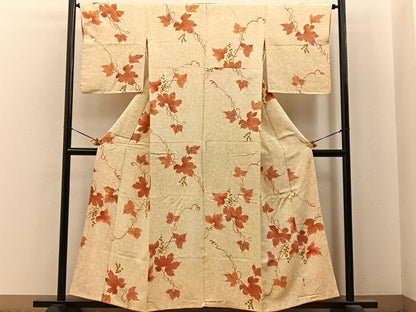 平和屋着物■上質な小紋　手描き　蔦の葉文　正絹　逸品　BAAY6748hj