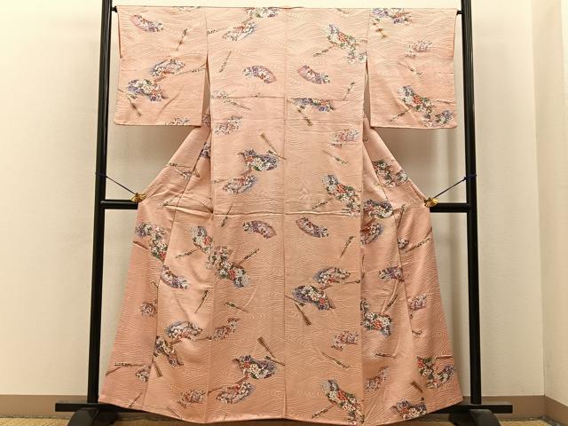 平和屋着物■上質な小紋　地紙花鳥文　金彩　やまと誂製　正絹　逸品　BAAY6749hj