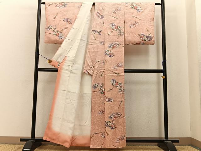 平和屋着物■上質な小紋　地紙花鳥文　金彩　やまと誂製　正絹　逸品　BAAY6749hj