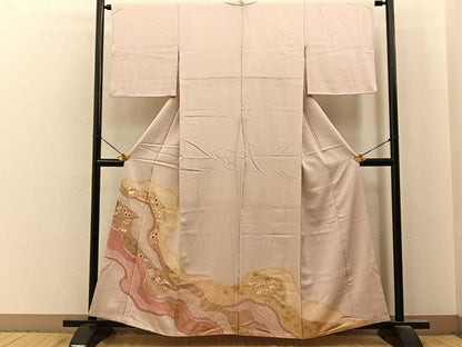 平和屋着物■色留訪問着　絞り　刺繍　道長宝尽くし花文　金銀彩　正絹　逸品　BAAY6750hj