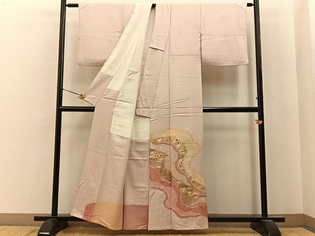 平和屋着物■色留訪問着　絞り　刺繍　道長宝尽くし花文　金銀彩　正絹　逸品　BAAY6750hj