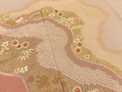 平和屋着物■色留訪問着　絞り　刺繍　道長宝尽くし花文　金銀彩　正絹　逸品　BAAY6750hj