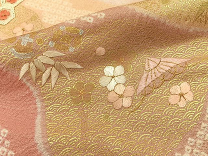 平和屋着物■色留訪問着　絞り　刺繍　道長宝尽くし花文　金銀彩　正絹　逸品　BAAY6750hj