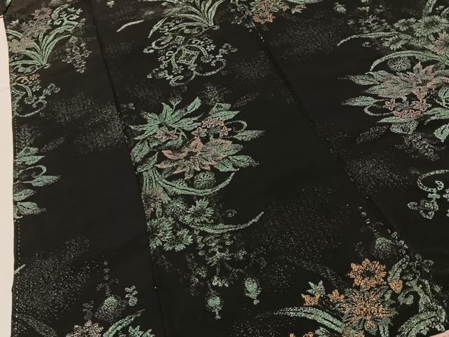 平和屋着物■上質な小紋　寿光織　飾花文　黒地　金銀糸　正絹　逸品　BAAY6753hj