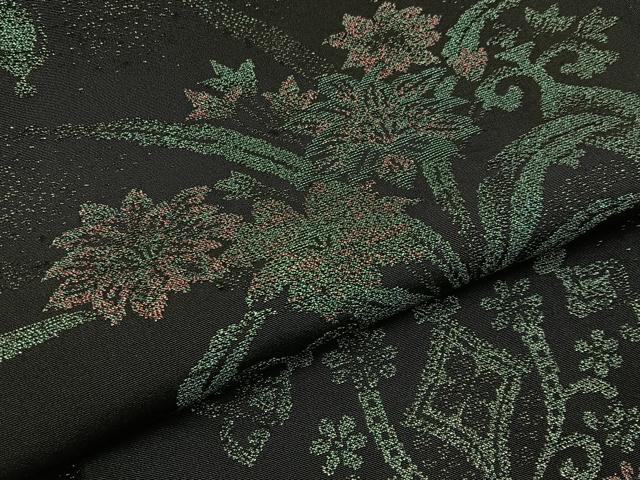 平和屋着物■上質な小紋　寿光織　飾花文　黒地　金銀糸　正絹　逸品　BAAY6753hj