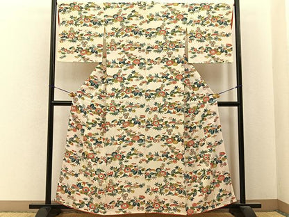平和屋着物■上質な小紋　型染め　吉祥花文　正絹　逸品　BAAY6755hj